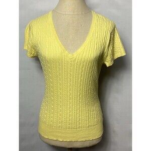 Merona Women Yellow Short Sleeves Sweater Size M V-neck